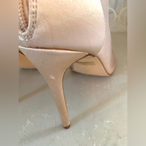 Lulu’s Hanakun Rose Gold Satin Rhinestone Peep toe Booties - Picture 12 of 14